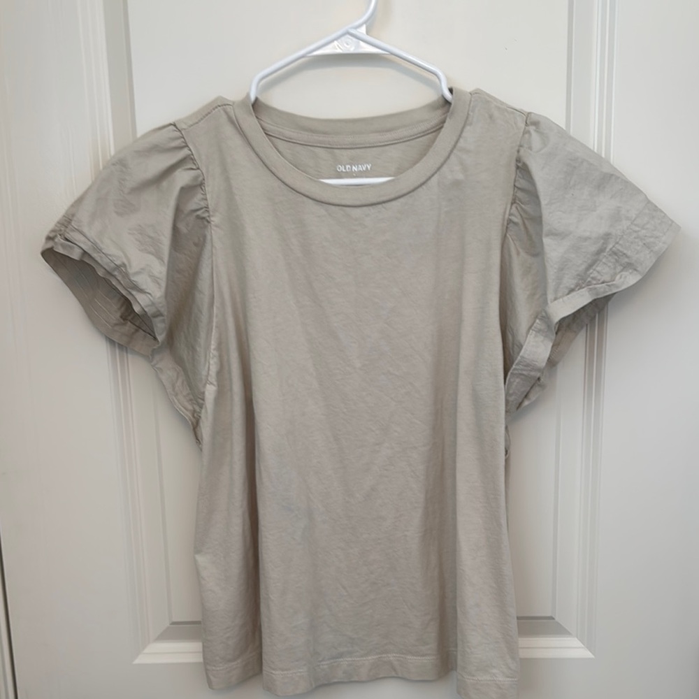 Old Navy Tan Flutter‎ Sleeve Ruffled Tee